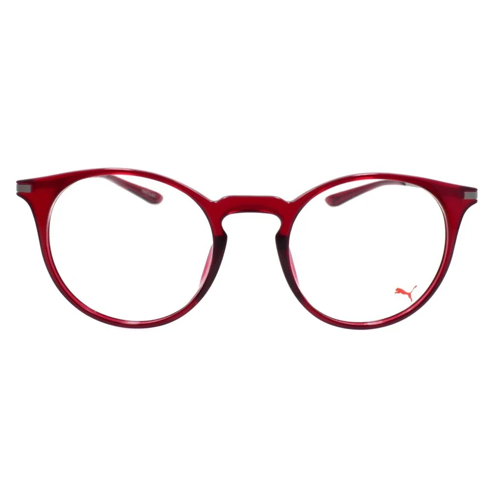 PUMA PU0116O 004 Eyeglasses Frames Round 49-20-145 Burgundy Red / Silver